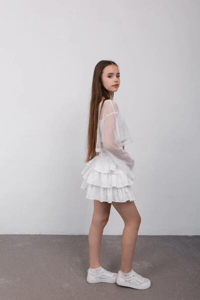 Фото 2 Летние Подростковые Юбка-шорты Для девочки Камила Цвет Молочный