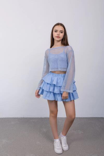 Fotografie 3 De vară Adolescent Юбка-шорты Pentru fată Камила Culoare Голубой