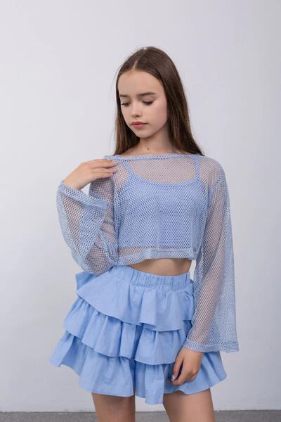 Fotografie 2 De vară Adolescent Юбка-шорты Pentru fată Камила Culoare Голубой